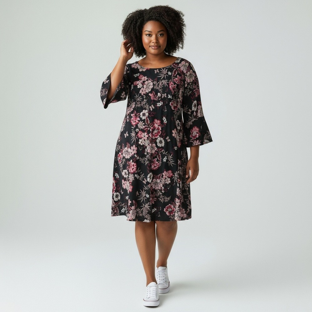 Jessica Howard Dress  Floral Bell‎ Sleeve Whimsigoth Size 14 Black Pink Cocktail
